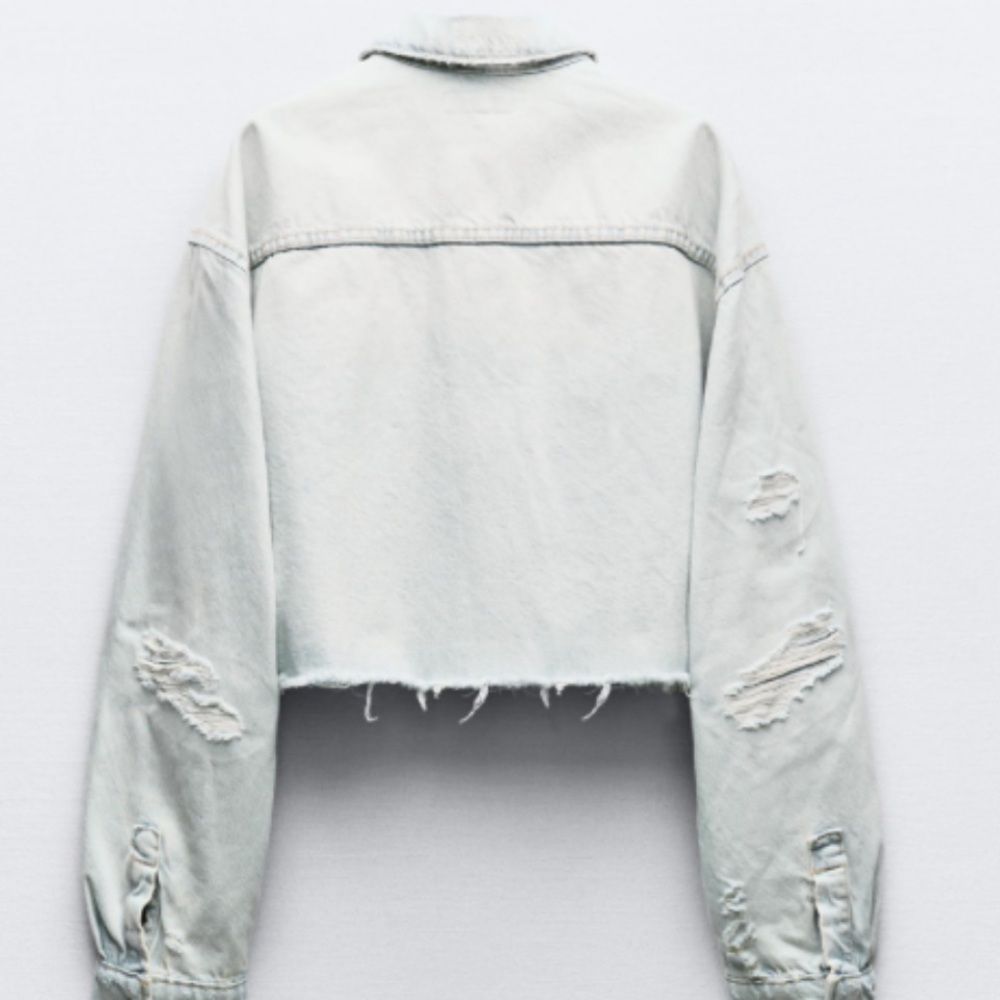 Zara Light Blue Cropped Denim Jacket - Picture 2 of 7